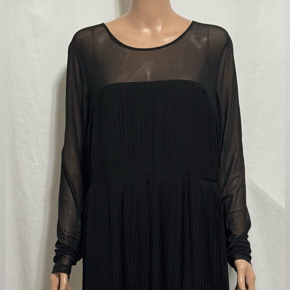 DKNY Women's Chiffon Pleated Tie-Waist Illusion-Mesh Dress Size 16 - Picture 8 of 9